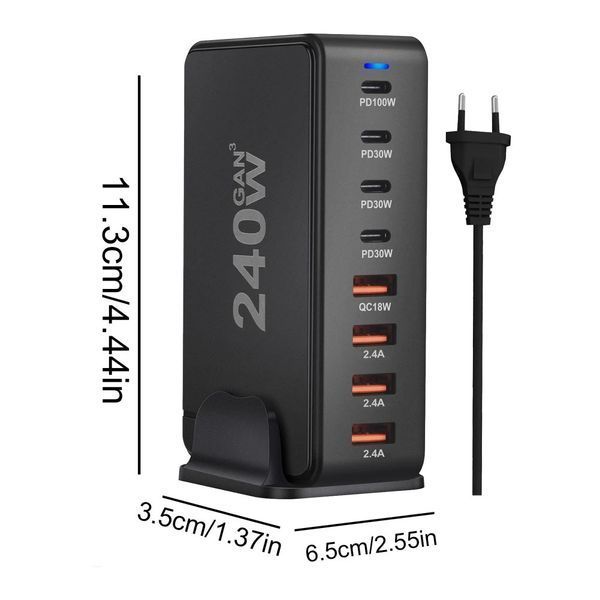 Настольное USB зарядное устройство хаб 8в1 240W GaN White (4*USB Type-C, 4*USB Type-A, быстрая зарядка) 120101.1 фото
