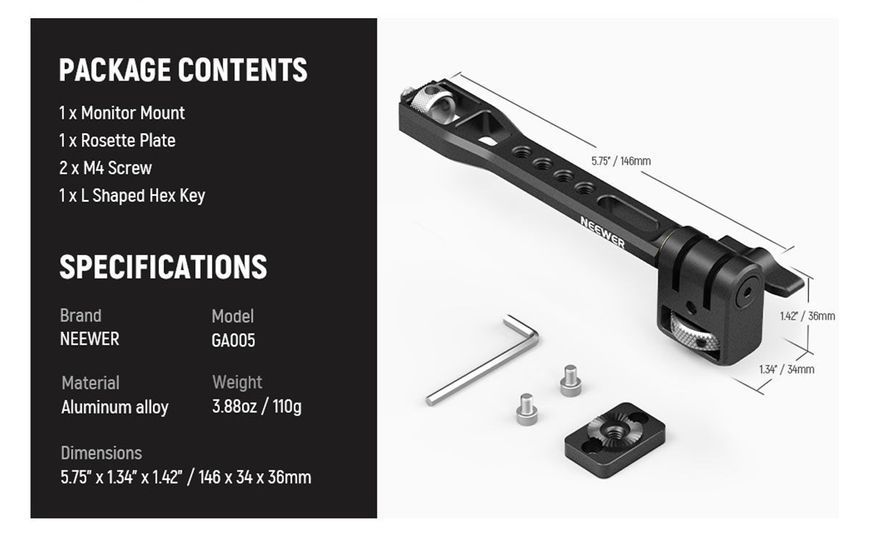Регулируемый крепеж для полевого монитора Neewer GA005 для стедикама DJI, ZHIYUN, MOZA 10104400 фото