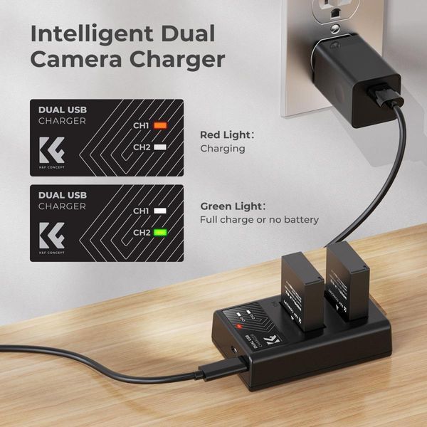 Комплект з двох акумуляторів 1100мАг та зарядного пристрою K&F Concept LP-E12 для фотокамер Canon (KF28.0029) KF28.0029 фото