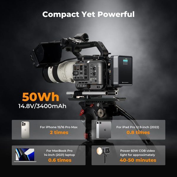 Акумуляторна V-Mount батарея K&F Concept KF-V50 3400mAh 14.8V PD65 Вт з DC/D-Tap/BP/USB-C/USB-A/TFT дисплеєм (KF28.0059) KF28.0059 фото