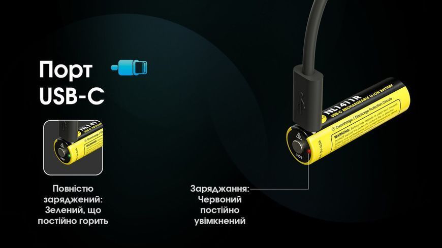 Акумулятор літієвий Li-Ion 14500 Nitecore NL1411R (1100mAh, USB-C) захищений 010711.1 фото