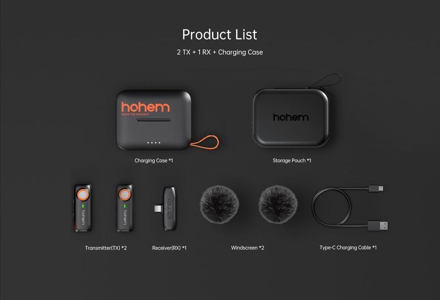 Бездротовий мікрофон Hohem MIC-01 White (2TX+1RX+зарядний кейс) Type-C для смартфонів, планшетів, ноутбуків 060104.3 фото