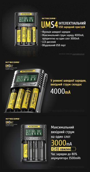Nitecore UMS4 Зарядний пристрій чотириканальний 010404 фото