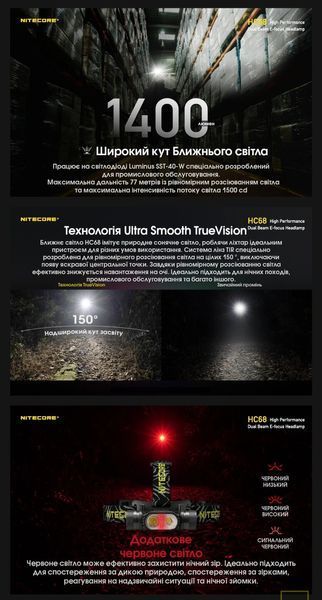 Nitecore HC68 (USB Type-C) Потужний налобний ліхтар з електронним фокусуванням 010206 фото