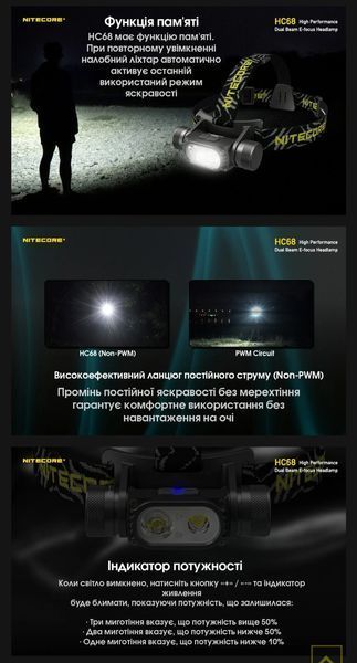 Nitecore HC68 (USB Type-C) Потужний налобний ліхтар з електронним фокусуванням 010206 фото