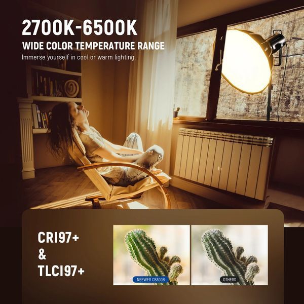 Мощный двухцветный студийный видеосвет NEEWER CB300B 320 Вт Bi-Color LED Video Light (2700-6500K, APP контроль, поддержка 2,4G) 10103256 фото
