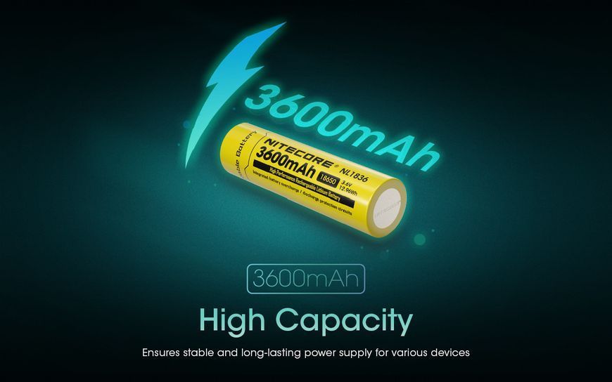 Акумулятор літієвий Li-Ion 18650 Nitecore NL1836 3.6V (3600mAh), захищений 010706 фото