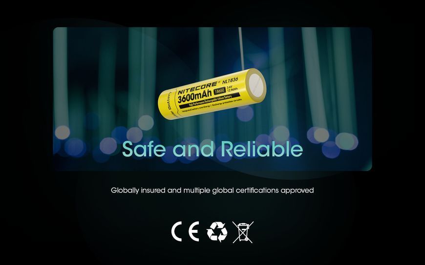 Акумулятор літієвий Li-Ion 18650 Nitecore NL1836 3.6V (3600mAh), захищений 010706 фото