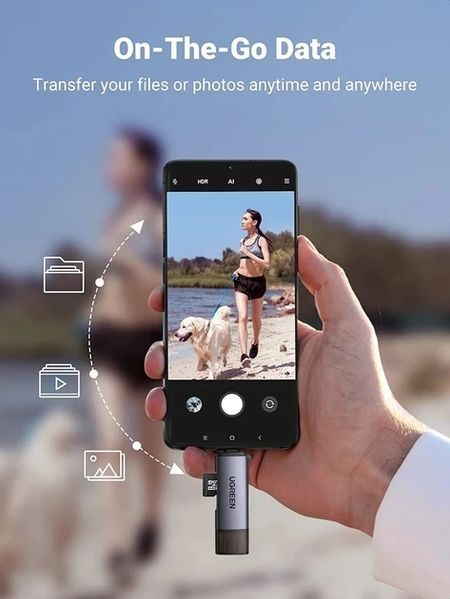 Кардридер Ugreen USB 3.0 + Type-C для TF SD Micro SD OTG адаптер металевий Grey (CM185) 100822.1 фото