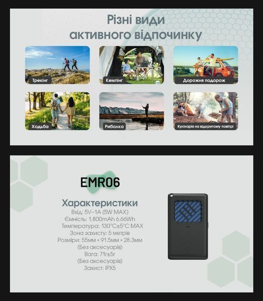 Фумігатор портативний бездротовий Nitecore EMR06, чорний (вбудований акумулятор 1800мАг)