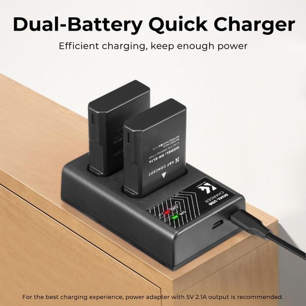 Комплект з двох акумуляторів та зарядного пристрою K&F Concept EN-EL14 ємністю 1050 мАг для камер Nikon (KF28.0020) KF28.0020 фото