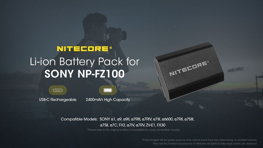 Акумулятор Nitecore NP-FZ100C для Sony NP-FZ100 2400мАг з входом Type-C 010705.1 фото