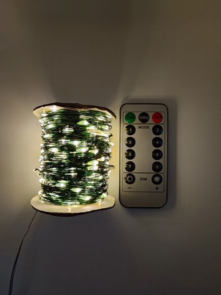 Гірлянда роса 200м 2000LED водостійка (IP44) з пультом управління тепле біле світло, зелена основа, 8 режимів