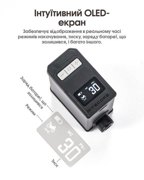 Портативний електричний насос, компресор Nitecore EBP10 (USB-C) для м'ячів, шин велосипедів, мотоциклів 011112.1 фото