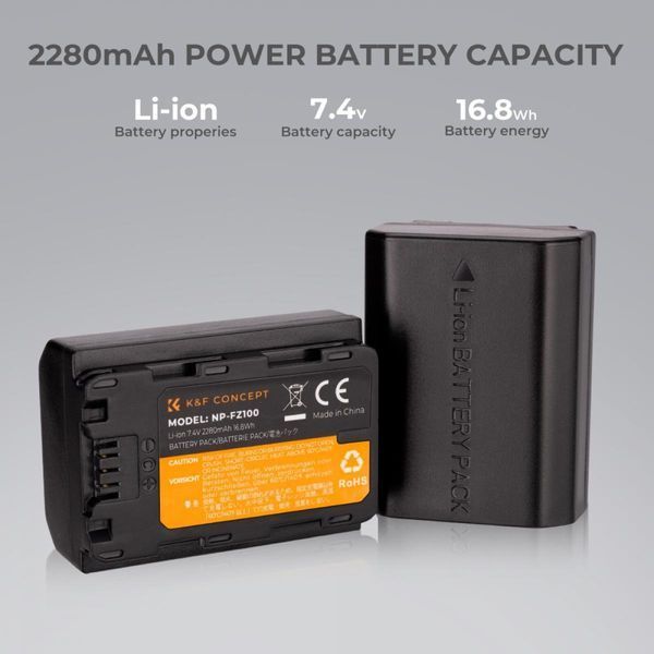 Комплект з двох акумуляторів та зарядного пристрою K&F Concept NP-FZ100 2280mAh для камер Sony (KF28.0016) KF28.0016 фото