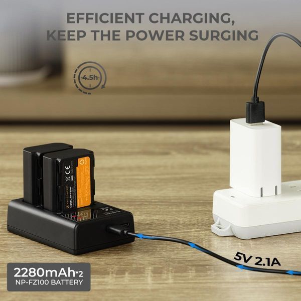 Комплект з двох акумуляторів та зарядного пристрою K&F Concept NP-FZ100 2280mAh для камер Sony (KF28.0016) KF28.0016 фото