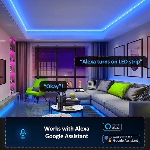 Розумна неонова світлодіодна стрічка RGB 5м із синхронізацією музики (12-24 В, 84 світлодіодів/м) додаток TUYA
