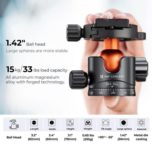 Алюминиевый штатив для камеры K&F Concept Mutate Series M1+ BH-36L (высота 177cм, груз. 15кг) (KF09.105V1) KF09.105V1 фото