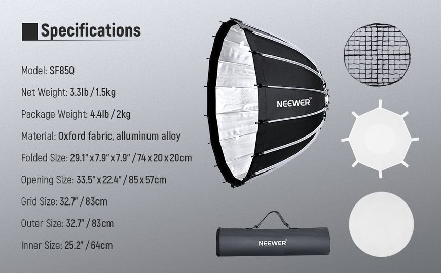 Параболічний софтбокс Neewer SF85Q з кріпленням Bowens діаметр 85см