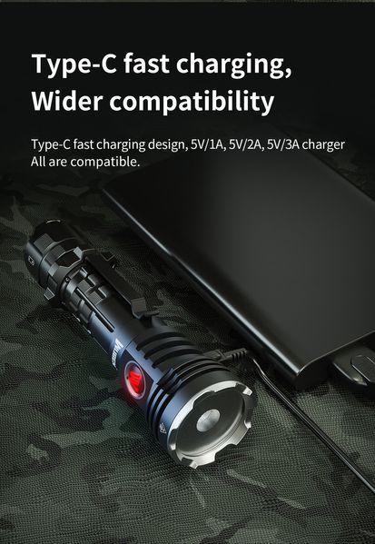 Тактичний ручний ліхтар Wuben T600 Green (1400Лм, 600м, 1*18650)