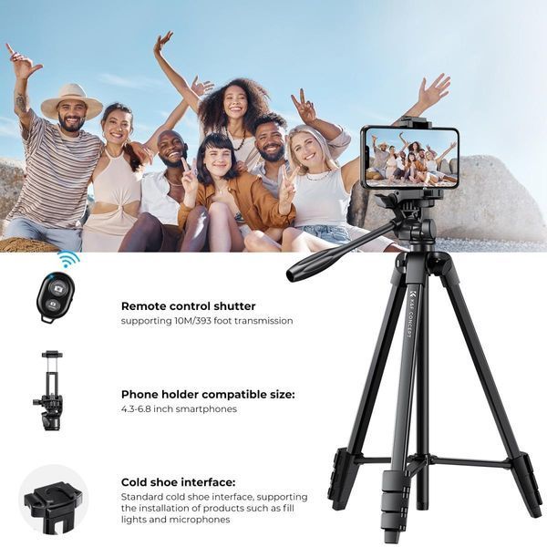 Алюмінієвий штатив для камери, смартфона K&F Concept S174A1 з пультом ДК (висота 1,5м, вантажопідйомність 3кг) (KF09.125)