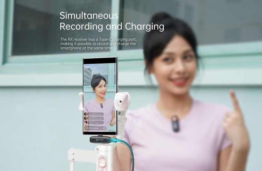 Бездротовий мікрофон Hohem MIC-01 White (1TX+1RX) з входом типу Lightning для iPhone 14 і менше 060104.4 фото