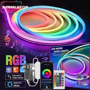 Гнучка світлодіодна неонова стрічка RGB 10м із синхронізацією музики (12-24 В, 84 світлодіодів/м) додаток TUYA, пульт 100306.1 фото