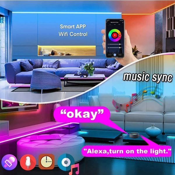 Гнучка світлодіодна неонова стрічка RGB 10м із синхронізацією музики (12-24 В, 84 світлодіодів/м) додаток TUYA, пульт