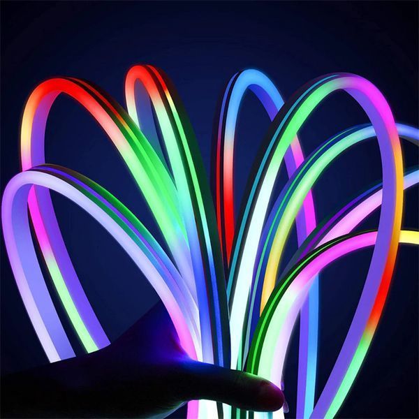 Гнучка світлодіодна неонова стрічка RGB 10м із синхронізацією музики (12-24 В, 84 світлодіодів/м) додаток TUYA, пульт