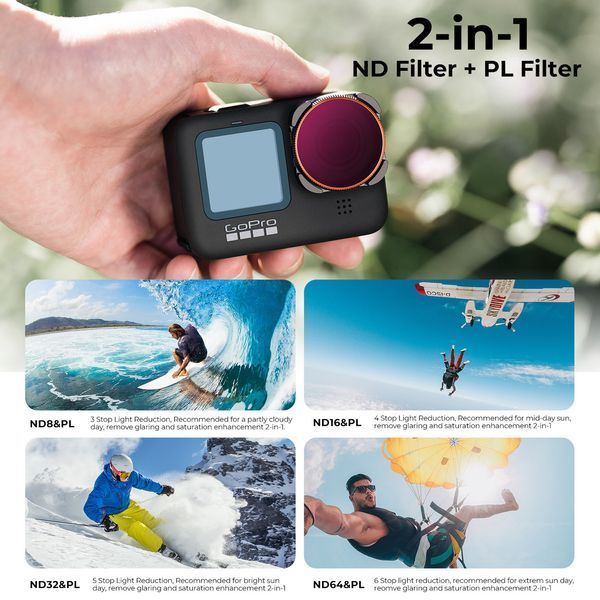 Набір фільтрів K&F Concept ND8&CPL + ND16&CPL + ND32&CPL + ND64&CPL для екшн-камер GOPRO Hero 9/10/11/12/13 (4 шт.) (SKU.1954)