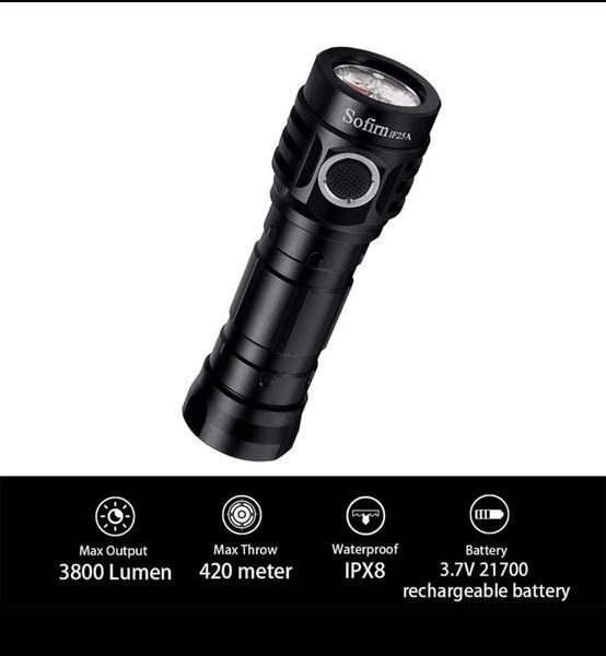 Акумуляторний ручний ліхтар Sofirn IF25A (4*SST20 LED, 3800 Люмен, 6500К, 420м, 1*21700, USB Type-C)