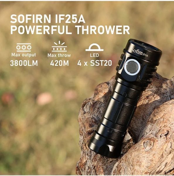 Акумуляторний ручний ліхтар Sofirn IF25A (4*SST20 LED, 3800 Люмен, 6500К, 420м, 1*21700, USB Type-C)