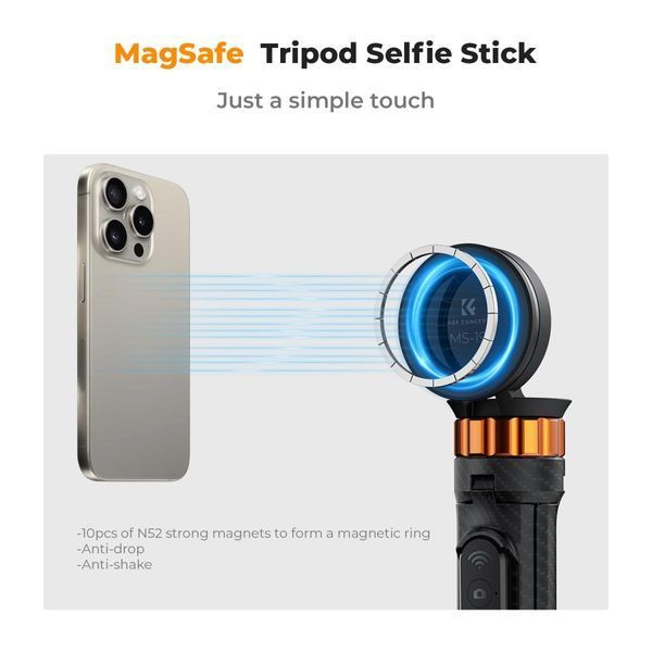 Телескопический штатив - селфи палка K&F Concept MS19 для смартфона с магнитным креплением и пультом 162см (KF09.139) KF09.139 фото