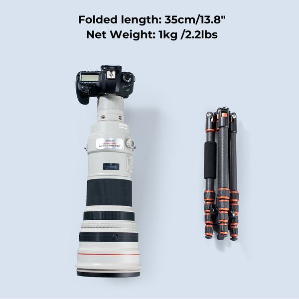 Легкий штатив із вуглецевого волокна K&F Concept C225C0+BH-25 для фотоапаратів, висота 1,5м, вантажопідйомність 8кг (KF09.077V3) KF09.077V3 фото