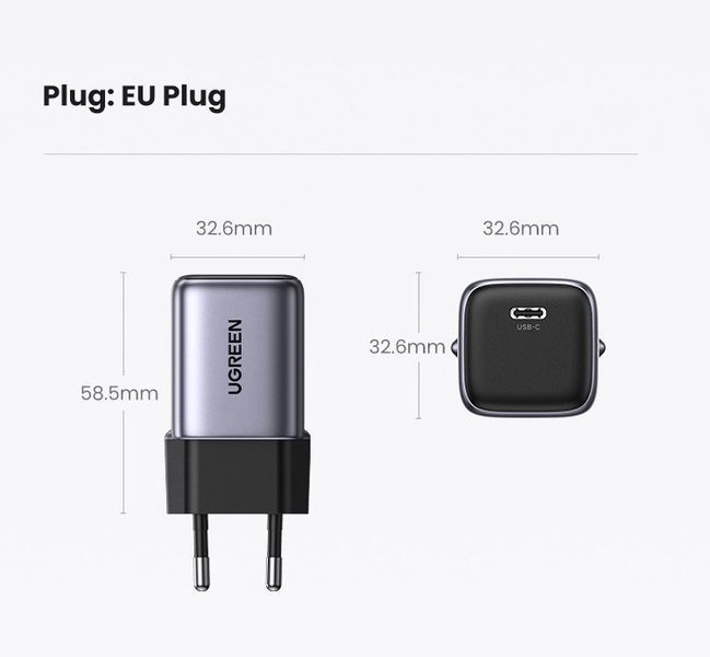 Мережевий зарядний пристрій UGREEN Nexode mini 30W GaN USB-C Fast Charger Grey CD319 100809 фото