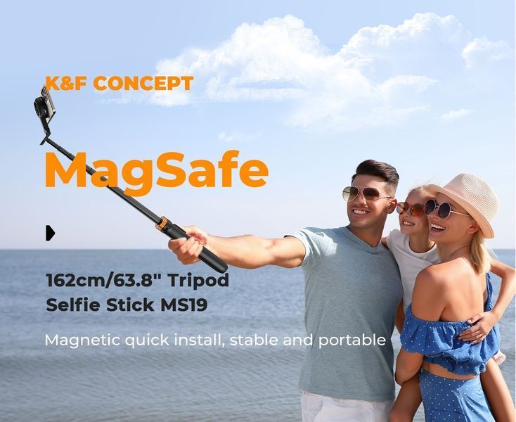 Телескопический штатив - селфи палка K&F Concept MS19 для смартфона с магнитным креплением и пультом 162см (KF09.139) KF09.139 фото