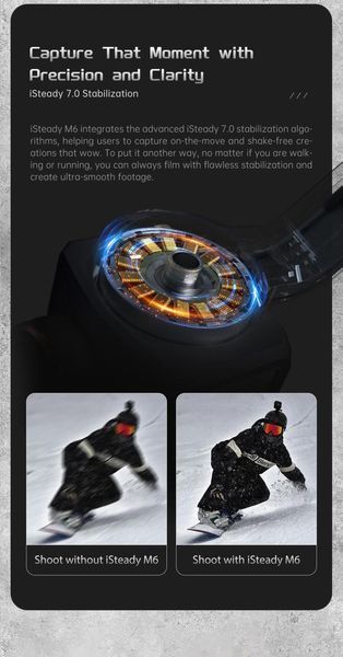 Универсальный стабилизатор видеосъемки Hohem iSteady M6 KIT для смартфона с подсветкой и датчиком слежения 060101 фото