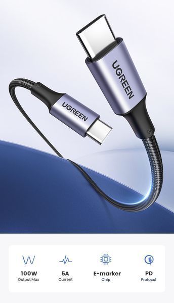 Кабель швидкого заряджання UGREEN US316 від USB Type-C до USB Type-C 100 Вт 50см 100808 фото