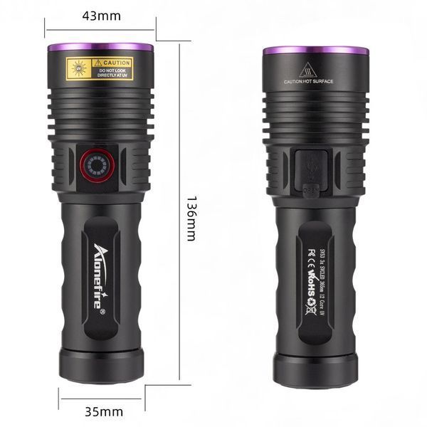 Потужний ультрафіолетовий ручний ліхтар 3х395нм 60Вт (1*26650, USB Type-C) 150104.4 фото