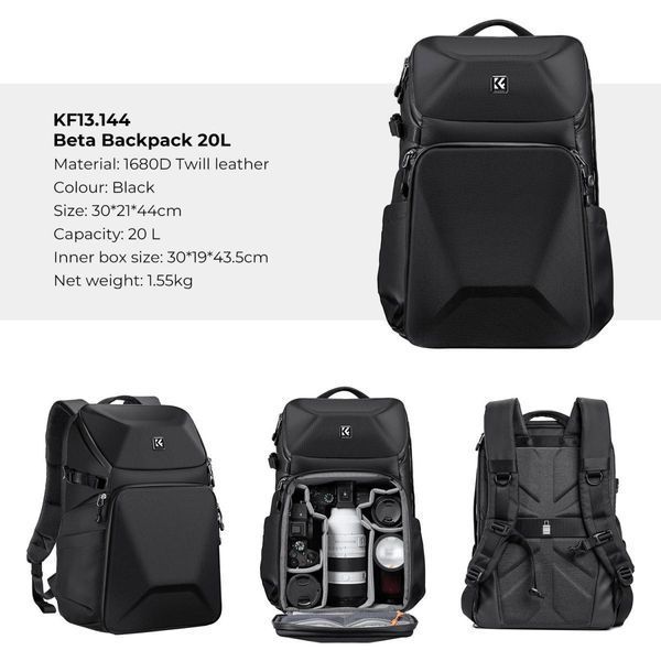 Професійний рюкзак для камери, штатива, ноутбука K&F Concept 20 л Nature Wander 02 (чорний) (KF13.144) KF13.144 фото