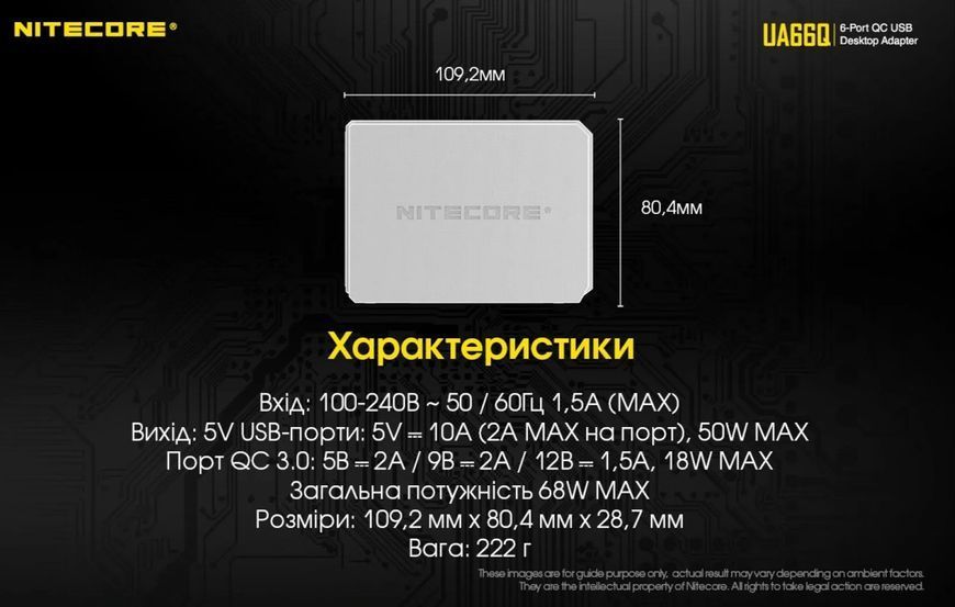 Nitecore UA66Q Шестиканальний USB зарядний пристрій USB хаб