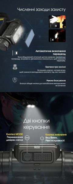 Налобний ліхтар з датчиком наближення Nitecore NU50 (USB Type-C, 1400 Люмен, 130м) 010215 фото