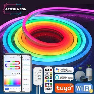 Розумна неонова світлодіодна стрічка RGB 2м із синхронізацією музики (12-24 В, 84 світлодіодів/м) додаток TUYA 100307 фото