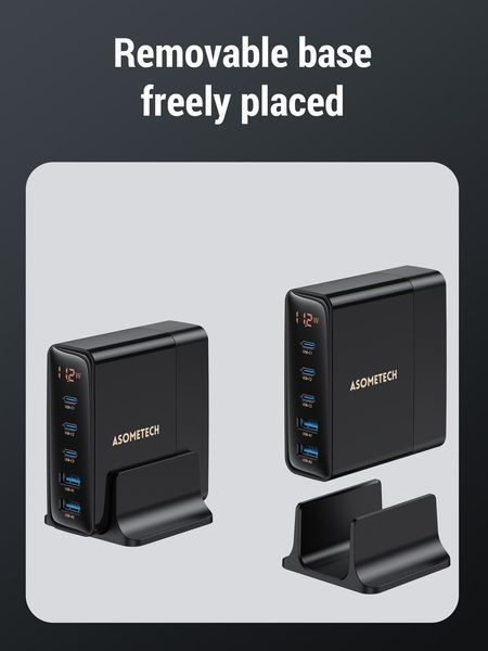 Настольное USB зарядное устройство хаб 5в1 ASOMETECH 140W GaN (3*USB Type-C, 2*USB Type-A, QC, LED дисплей) 120102.1 фото