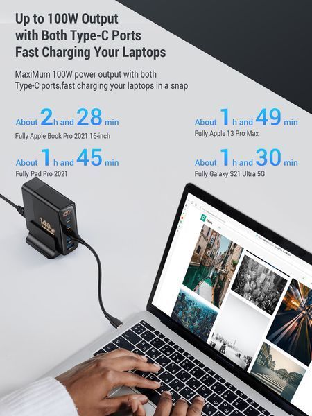 Настольное USB зарядное устройство хаб 5в1 ASOMETECH 140W GaN (3*USB Type-C, 2*USB Type-A, QC, LED дисплей) 120102.1 фото