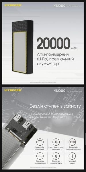 Зовнішній зарядний пристрій павербанк Power Bank Nitecore NB20000 (QC 3.0, 20000mAh) 011304 фото