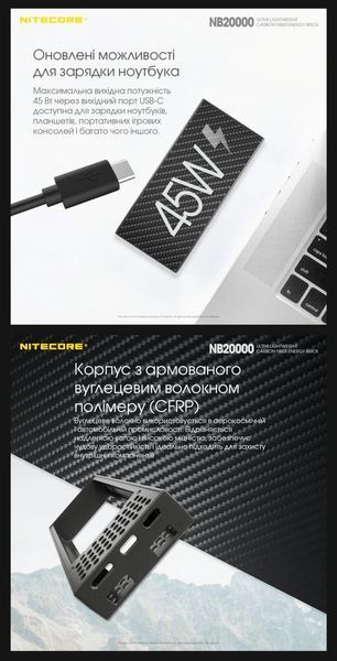 Зовнішній зарядний пристрій павербанк Power Bank Nitecore NB20000 (QC 3.0, 20000mAh) 011304 фото