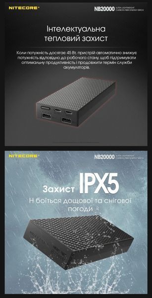 Зовнішній зарядний пристрій павербанк Power Bank Nitecore NB20000 (QC 3.0, 20000mAh) 011304 фото