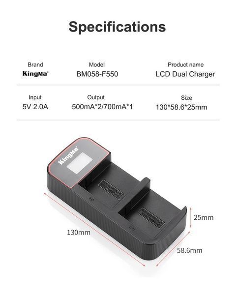 3-Pack NP-F970 комплект із 2 акумуляторів KingMa для Sony NP-F970 (2 x 6600 mAh) та подвійного зарядного пристрою 100821 фото