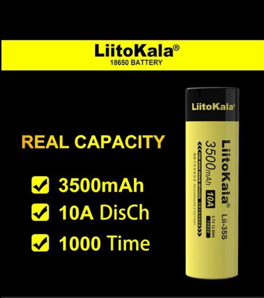 Аккумулятор литий-ионный 18650 LiitoKala Lii-35S емкостью 3500мАч с плоским контактом 10A 3,7V набор 2 штуки 100820 фото